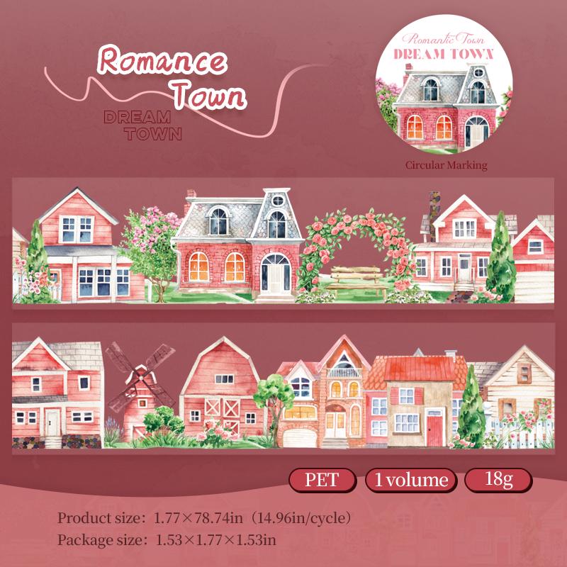 Dream Town PET Tape | Cute Handdrawn Decorative Tape | Masking Tape | PET Tape Roll | Town House Themes Tape | Gift Wrapping