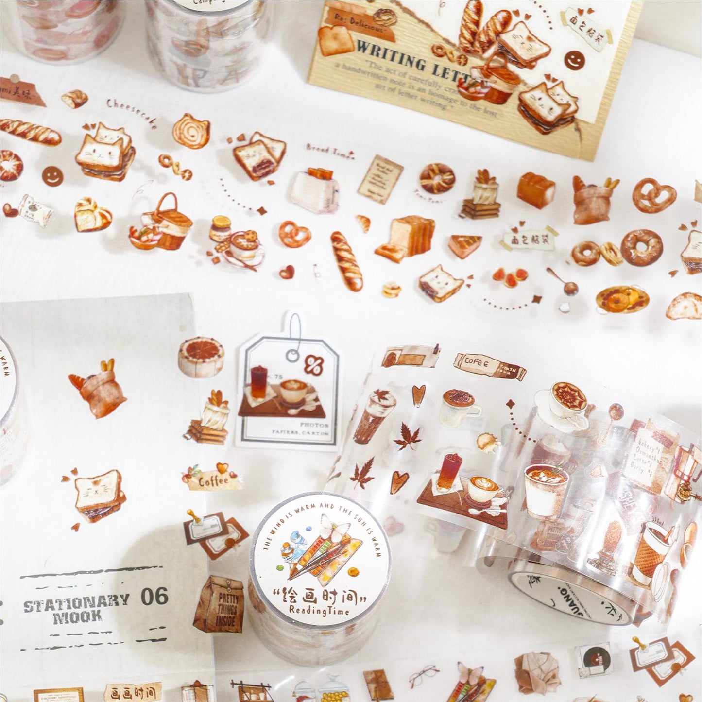 Cute Coffee Bread Drink Dessert Camping Reading Mini Sticker | Coffee Lover Decorative PET Tape | Journal Scrapbooking Collage Supplies
