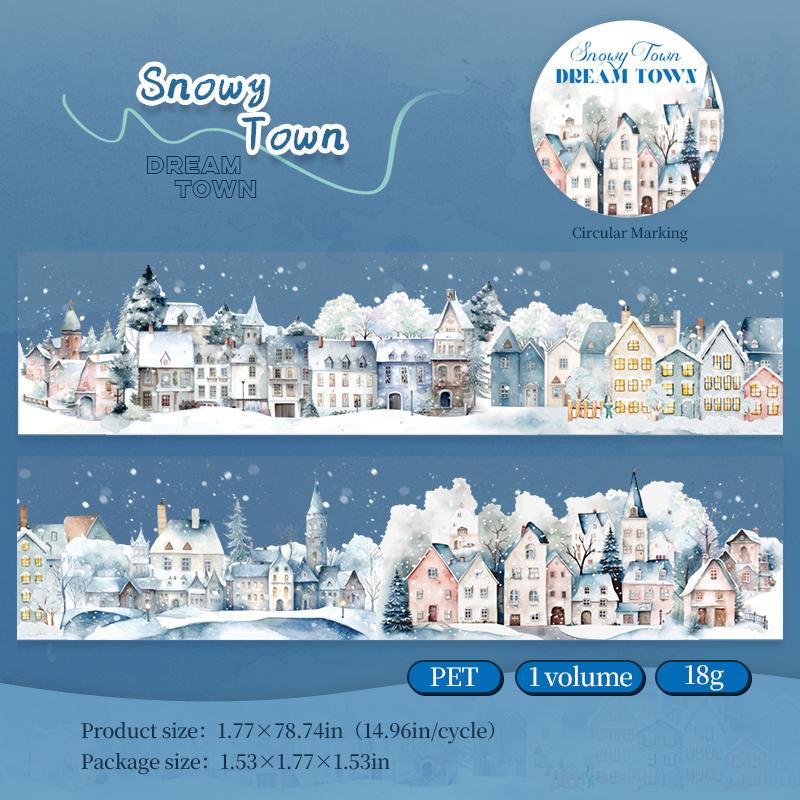 Dream Town PET Tape | Cute Handdrawn Decorative Tape | Masking Tape | PET Tape Roll | Town House Themes Tape | Gift Wrapping