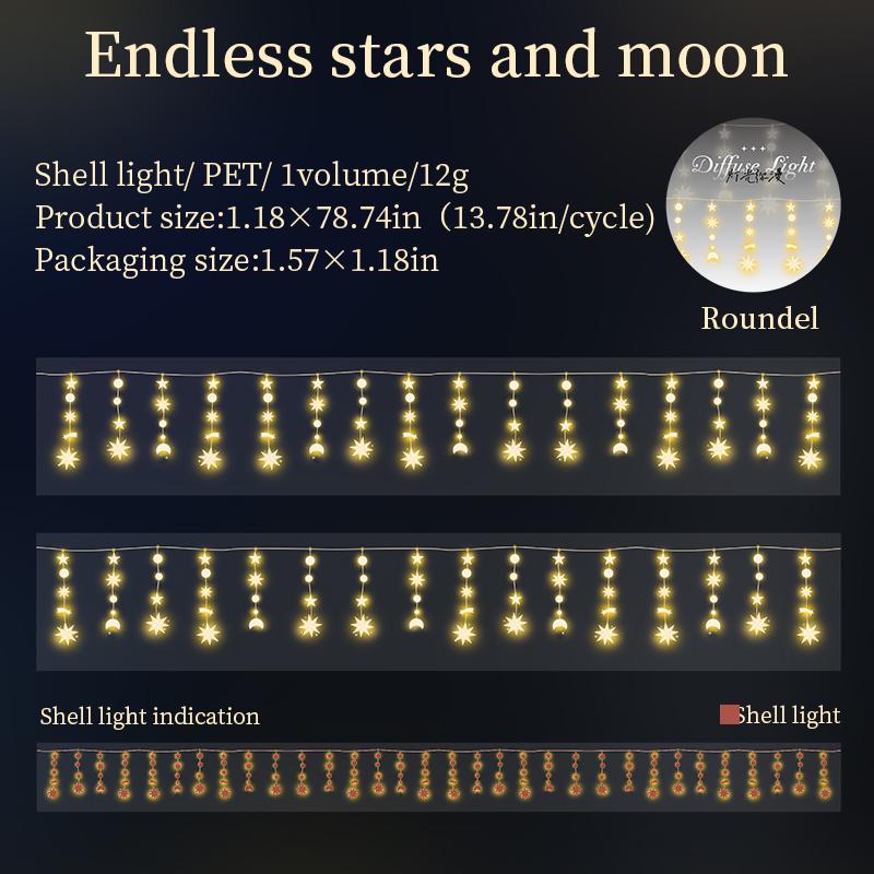 Diffuse Lighting Shimmering PET Tape | Stars Light Decorative Tape | Junk Journal Planner Bullet Journal Collage Craft Scrapbooking Supplies