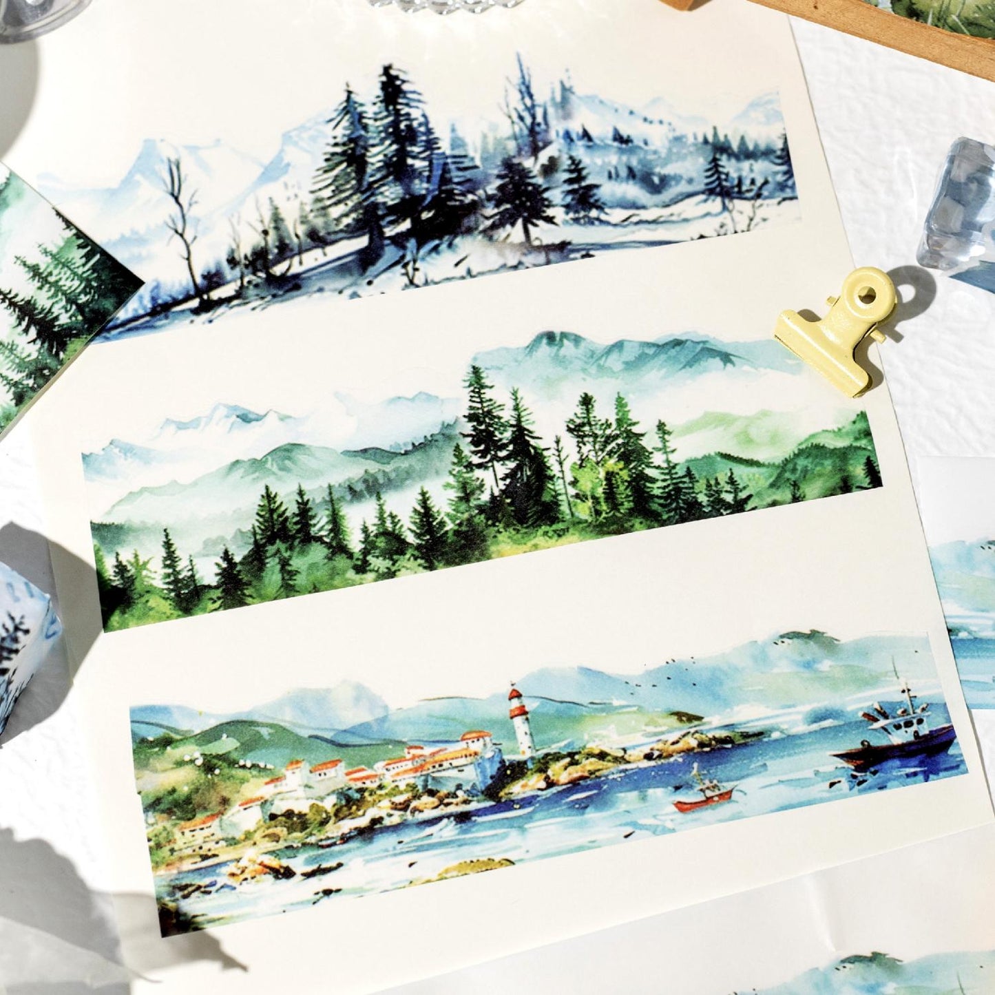 Forest Mountain Lake Landscape Tape | Travel Sketches Washi tape Roll | Travel Tape | Decorative Tapes | Junk Journal Collage Supplies