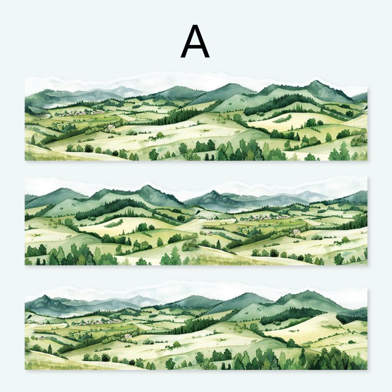 Forest Mountain Lake Landscape Tape | Travel Sketches Washi tape Roll | Travel Tape | Decorative Tapes | Junk Journal Collage Supplies