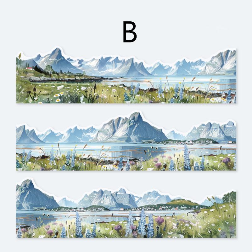 Forest Mountain Lake Landscape Tape | Travel Sketches Washi tape Roll | Travel Tape | Decorative Tapes | Junk Journal Collage Supplies