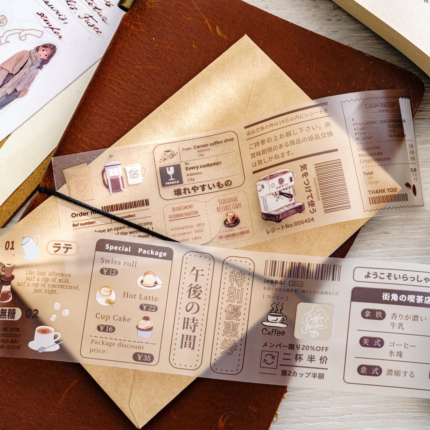 Daily Coffee Tape | Coffee Shop Girl Smudge Label PET tape | Junk Journal Planner Bullet Journal Tape | Gift Wrapping | Gift for Girls