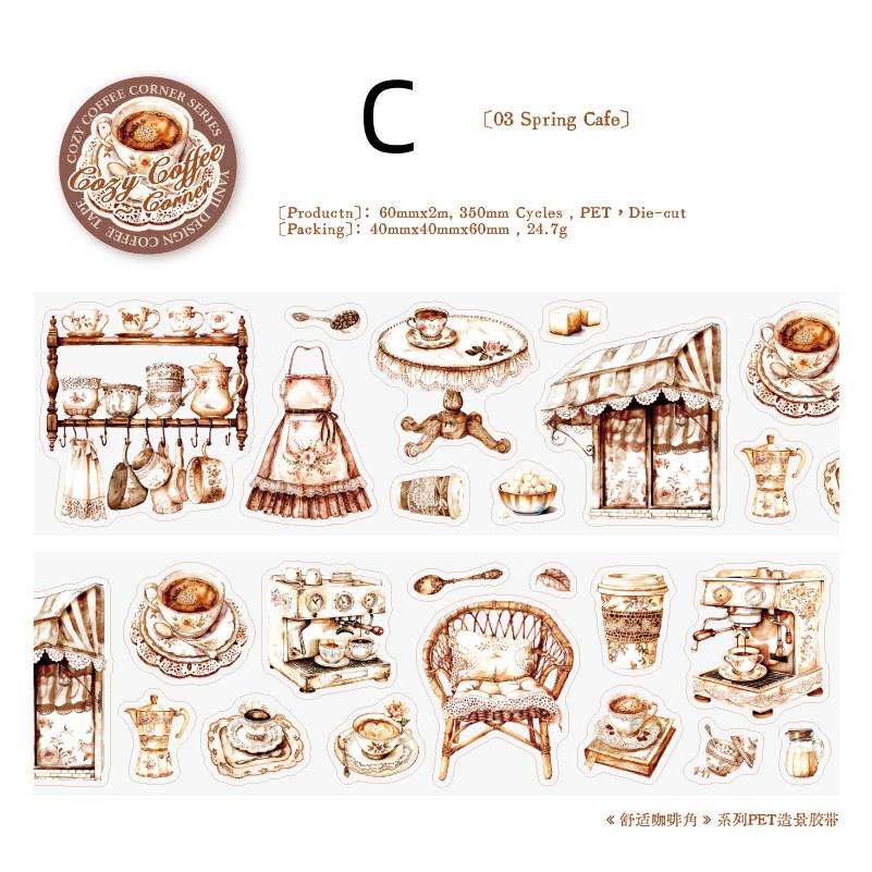 Cozy Coffee Corner PET Tape | Coffee Decorative PET tape | Journal Scrapbooking Collage Crafting Supplies | Coffee Lover Gift
