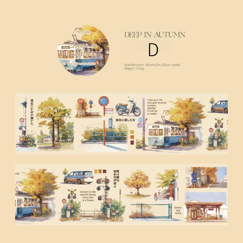Autumn Streetscape PET Tape | Autumn Scenery Coffee Girls PET Tape | Junk Journal Collage Planner Stickers Supplies | Decorative Tapes