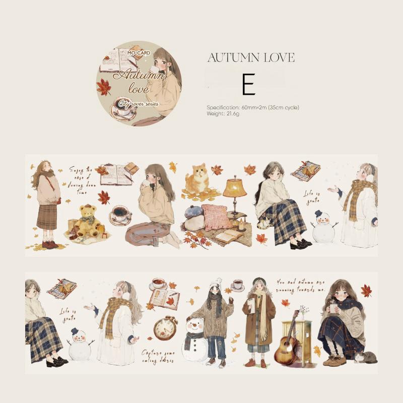 Autumn Streetscape PET Tape | Autumn Scenery Coffee Girls PET Tape | Junk Journal Collage Planner Stickers Supplies | Decorative Tapes