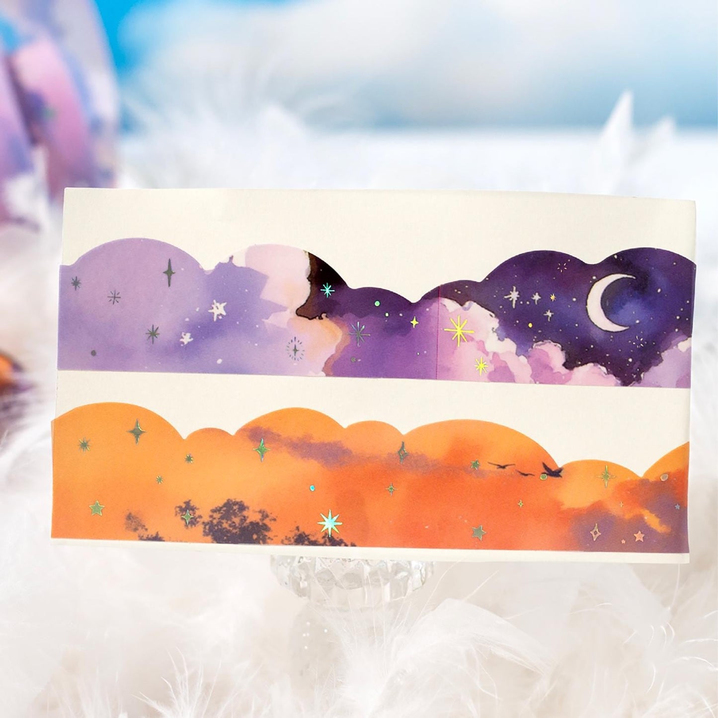 Above The Cloud PET Tape | Silver Foiled | Nature Sky Cloud Moon Star PET Tape Roll | Decorative Tapes | Junk Journal Collage Supplies