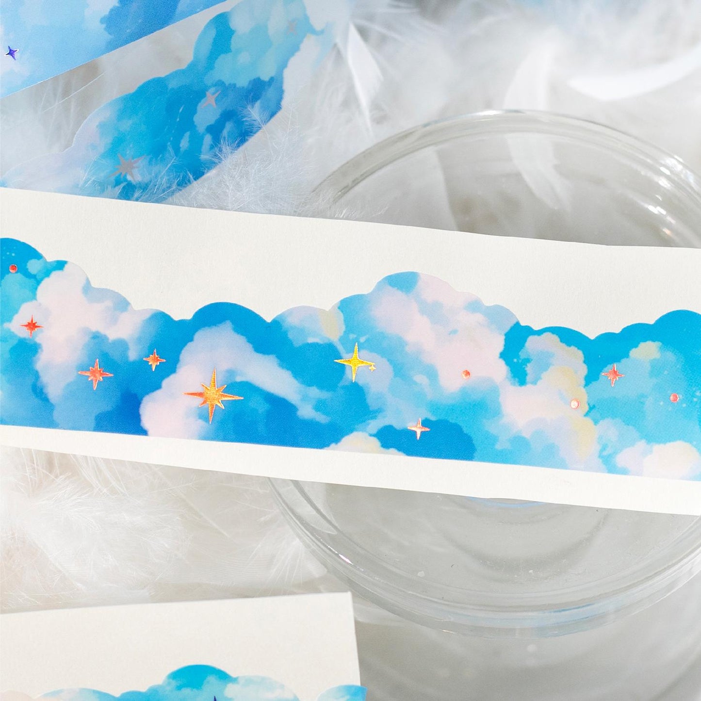 Above The Cloud PET Tape | Silver Foiled | Nature Sky Cloud Moon Star PET Tape Roll | Decorative Tapes | Junk Journal Collage Supplies
