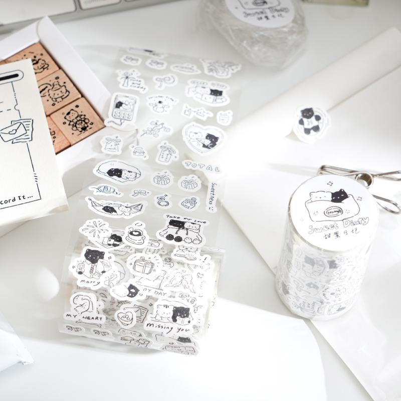 Kawaii Black Cat Read Travel Washi Tape | Cat Lover Decorative Tape Stickers | Creative DIY Journal Planner School Stationery