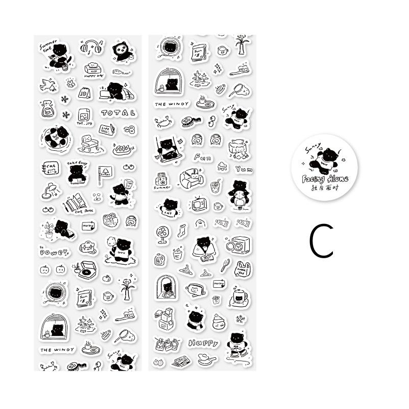 Kawaii Black Cat Read Travel Washi Tape | Cat Lover Decorative Tape Stickers | Creative DIY Journal Planner School Stationery