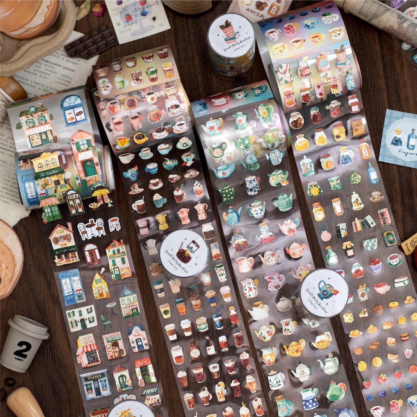 Cute Die Cut Tape | Coffee Building Tea Food Mini Sticker | Coffee Lover Decorative Sticker Tape | Journal Scrapbooking Collage Supplies