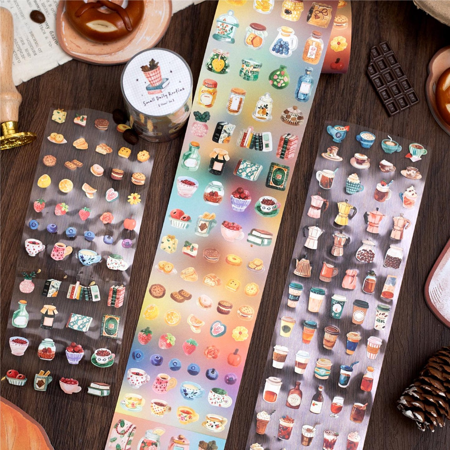 Cute Die Cut Tape | Coffee Building Tea Food Mini Sticker | Coffee Lover Decorative Sticker Tape | Journal Scrapbooking Collage Supplies
