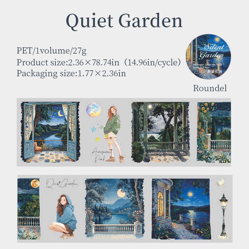 Night Scenery PET Die Cut Tape | Girl Night Window Stickers | Junk Journal Planner Bullet Journal Collage Craft Scrapbooking Supplies