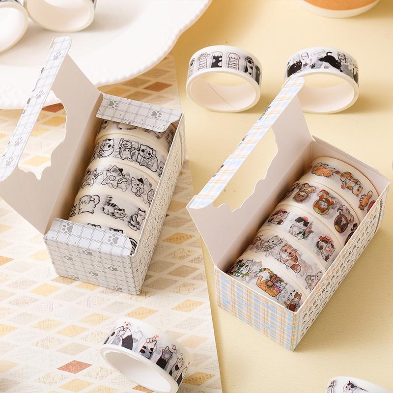 5 Rolls Cute Kitten Washi Tape Set | Kawaii Cartoon Cat Decor Decorative Tape | Creative DIY Journal Planner Collage School Stationery