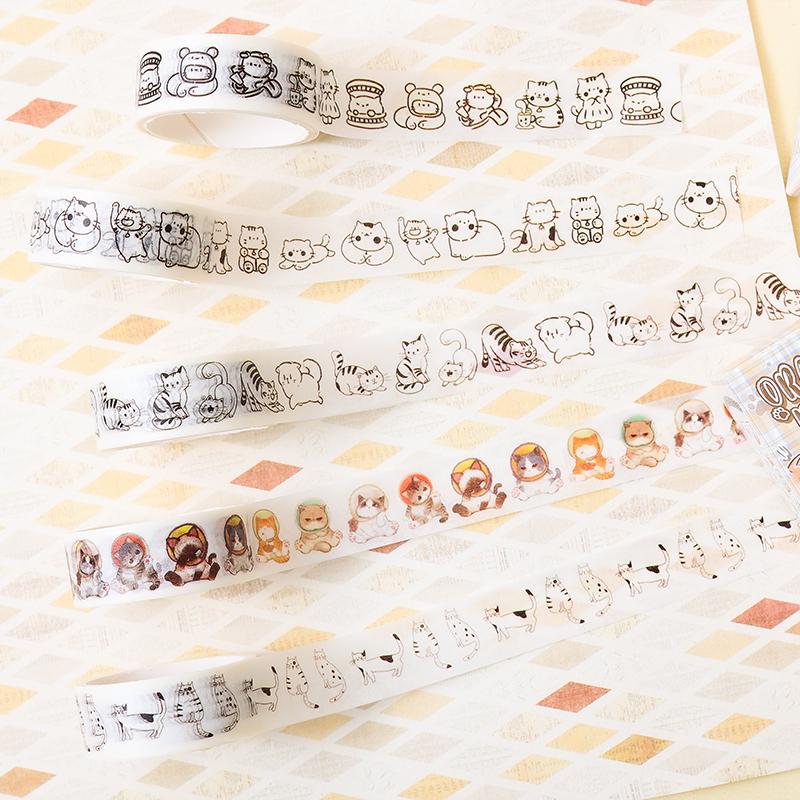 5 Rolls Cute Kitten Washi Tape Set | Kawaii Cartoon Cat Decor Decorative Tape | Creative DIY Journal Planner Collage School Stationery
