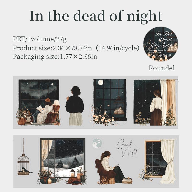 Night Scenery PET Die Cut Tape | Girl Night Window Stickers | Junk Journal Planner Bullet Journal Collage Craft Scrapbooking Supplies