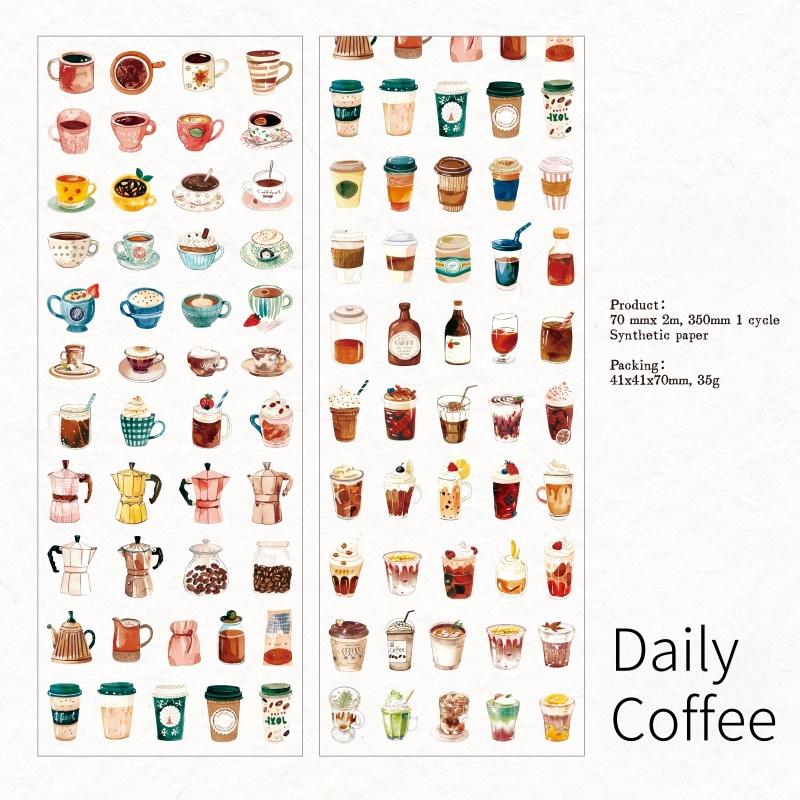 Cute Die Cut Tape | Coffee Building Tea Food Mini Sticker | Coffee Lover Decorative Sticker Tape | Journal Scrapbooking Collage Supplies