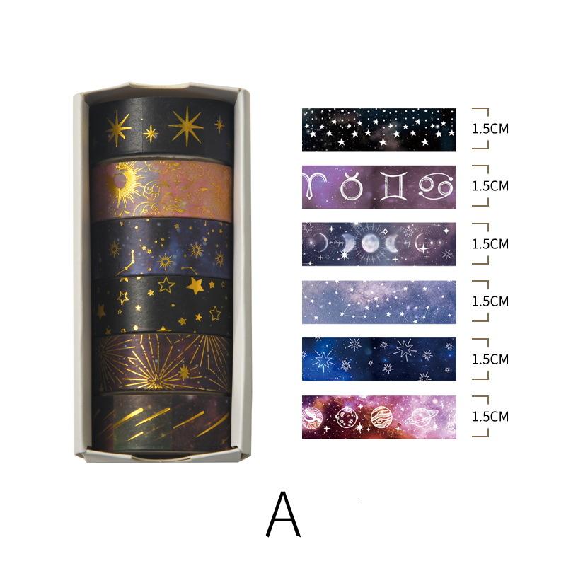 Universe-themed Washi Tape Set | Star Moon Horoscope Galaxy | Gold Sliver Foil | Decorative Tape for Bullet Journal Planner Crafts