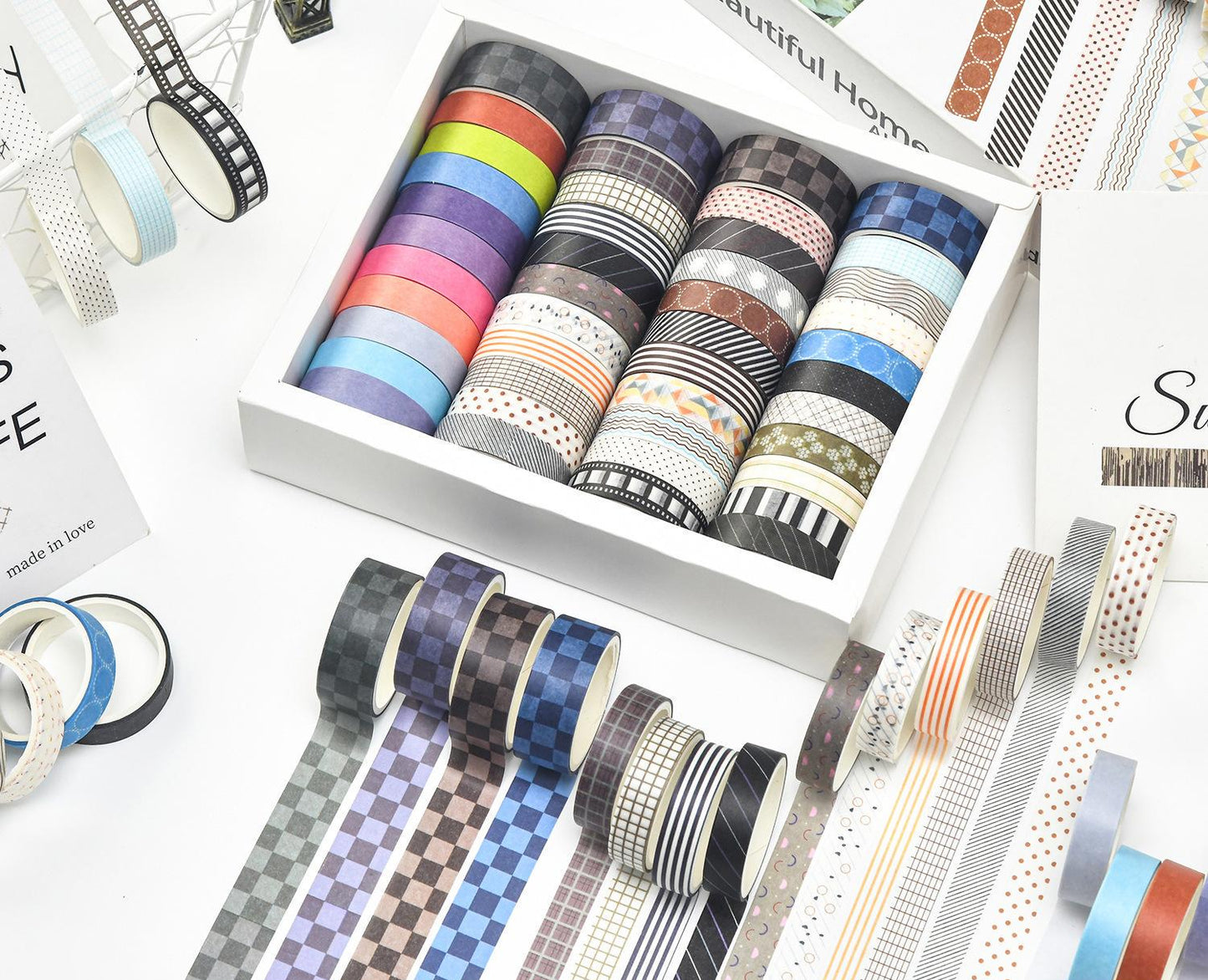 44 Rolls Simple Pattern Washi Tape Set | Solid Colors Masking Tape | Decorative Tapes | Gift Wrapping Planner Bullet Journal Craft Supplies