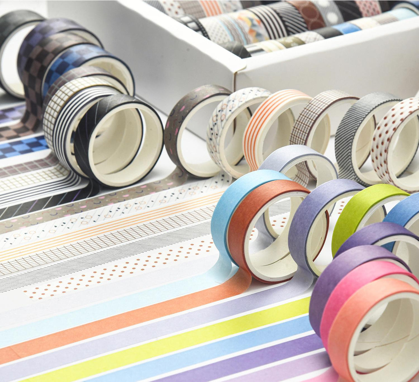 44 Rolls Simple Pattern Washi Tape Set | Solid Colors Masking Tape | Decorative Tapes | Gift Wrapping Planner Bullet Journal Craft Supplies