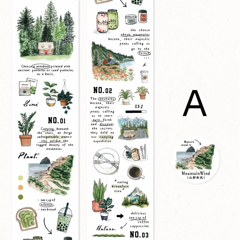 Hand-drawn Life Aesthetics Washi Tape | Travel Coffee Bread Building | Planner Journal Decorative Tape | Craft Scrapbooking Supplies