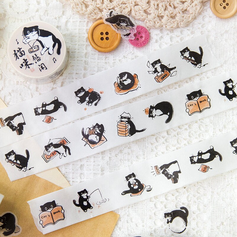 Kawaii Black Cat Daily Life Washi Tape | Cat Decor Material Decorative Tape | Creative DIY Journal Planner School Stationery