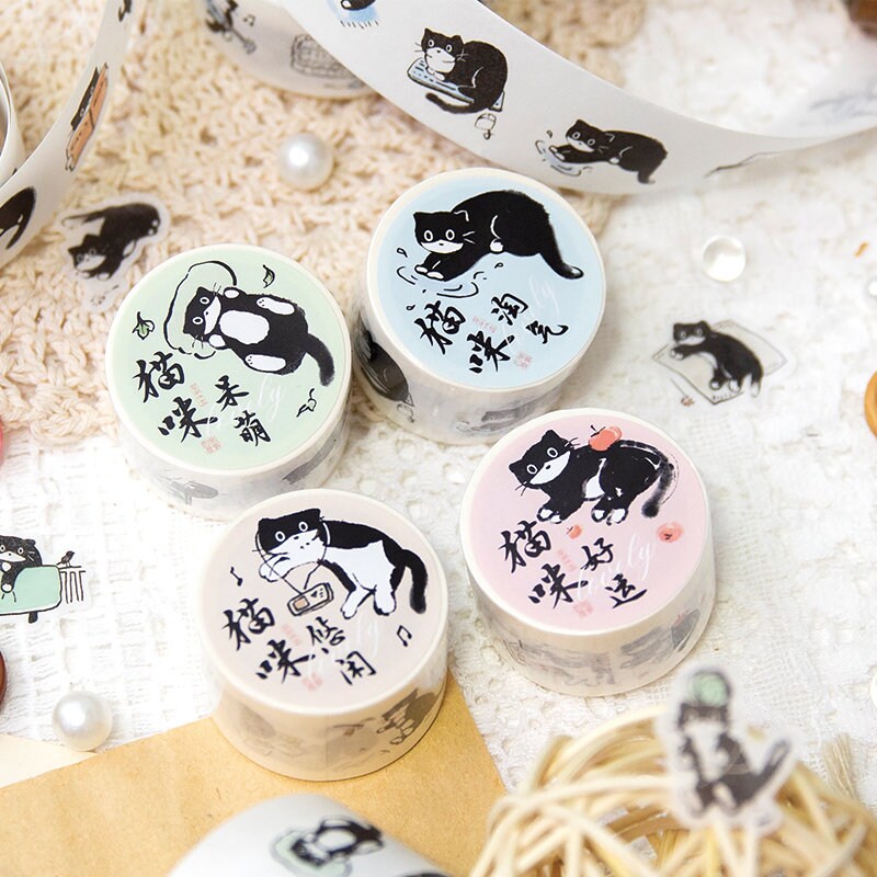 Kawaii Black Cat Daily Life Washi Tape | Cat Decor Material Decorative Tape | Creative DIY Journal Planner School Stationery