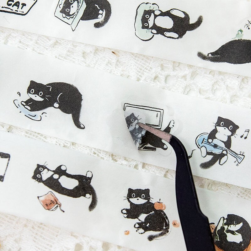 Kawaii Black Cat Daily Life Washi Tape | Cat Decor Material Decorative Tape | Creative DIY Journal Planner School Stationery
