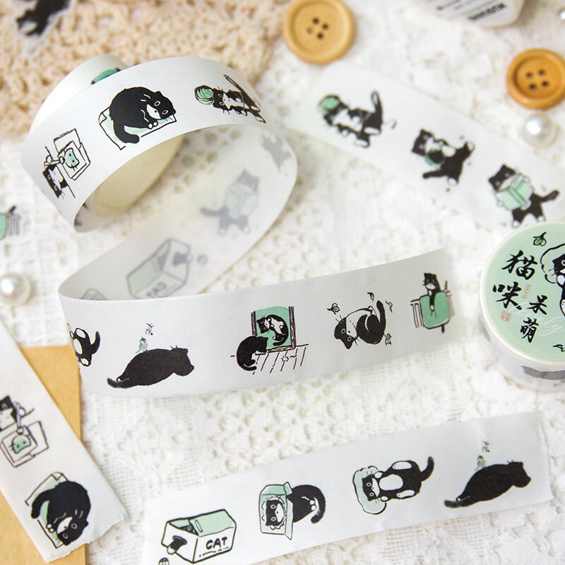 Kawaii Black Cat Daily Life Washi Tape | Cat Decor Material Decorative Tape | Creative DIY Journal Planner School Stationery