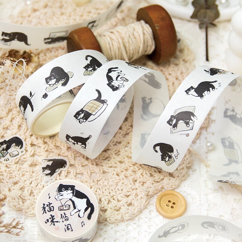 Kawaii Black Cat Daily Life Washi Tape | Cat Decor Material Decorative Tape | Creative DIY Journal Planner School Stationery