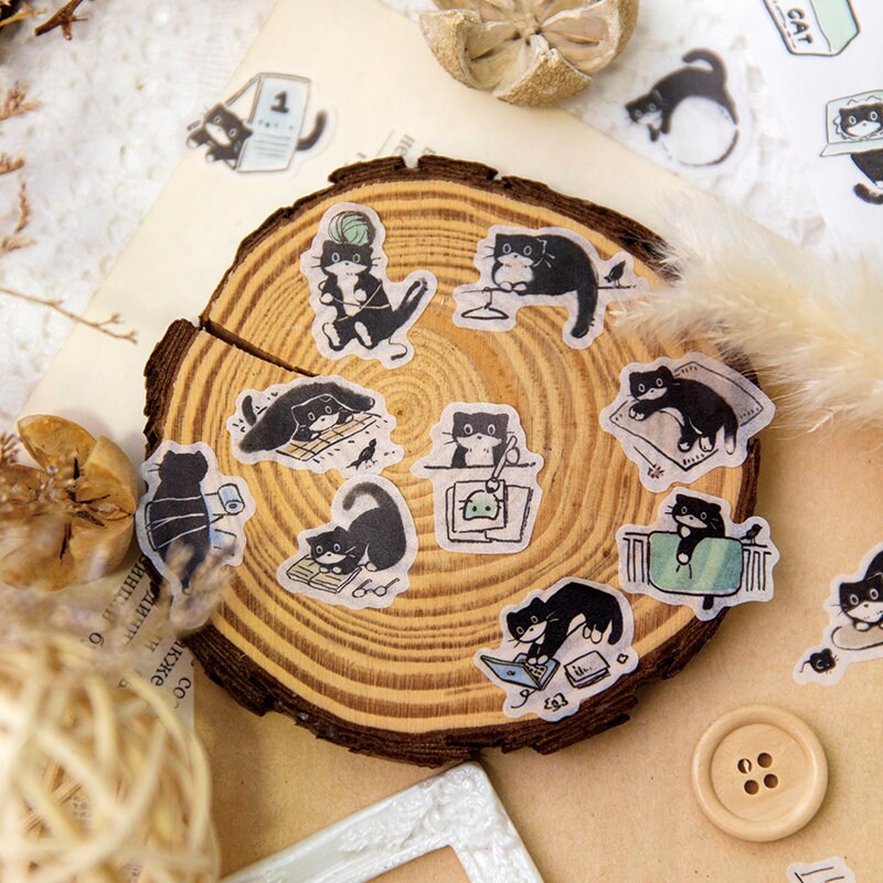 Kawaii Black Cat Daily Life Washi Tape | Cat Decor Material Decorative Tape | Creative DIY Journal Planner School Stationery