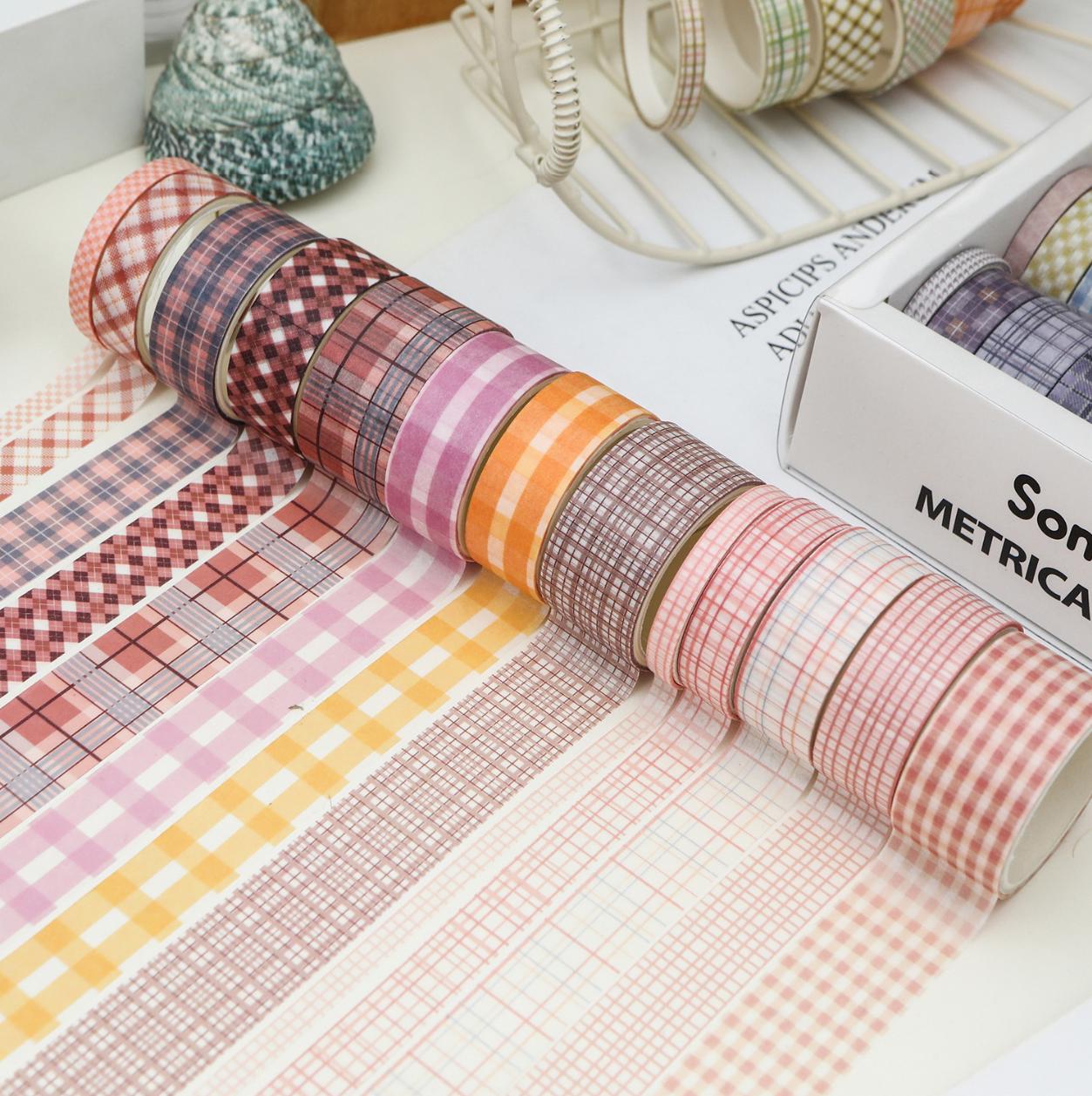 32 Rolls Creamcolor Plaid Washi Tape Set | Basic Japanese Washi Tape | Decorative Tapes | Planner Bullet Journal Collage Supplies