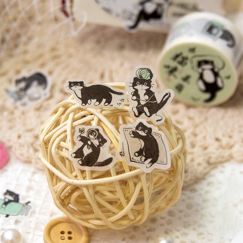 Kawaii Black Cat Daily Life Washi Tape | Cat Decor Material Decorative Tape | Creative DIY Journal Planner School Stationery