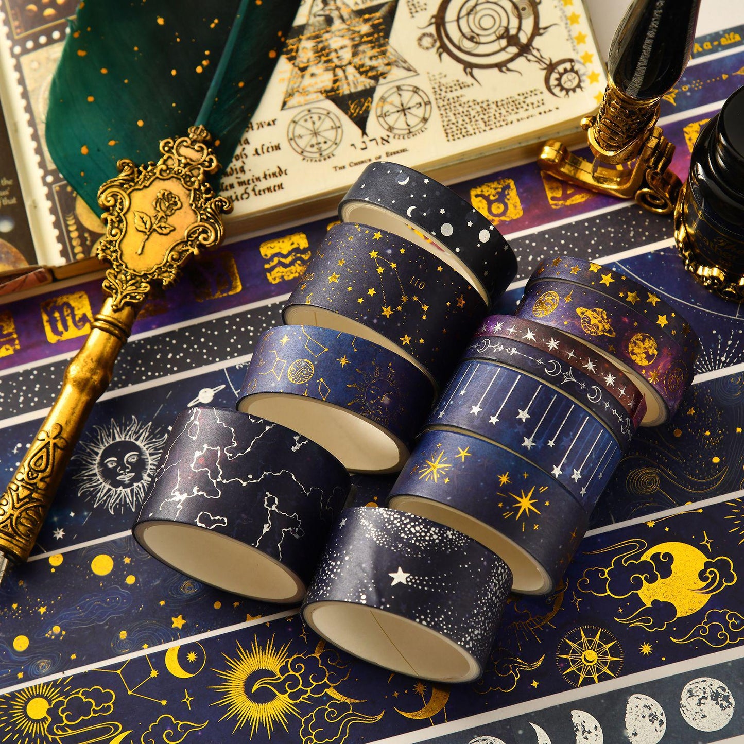 20 Rolls Premium Gold Sliver Foil Universe Washi Tape Set | Bullet Journal | Japanese Washi Tape | Decorative Tapes | Planner Bullet Journal