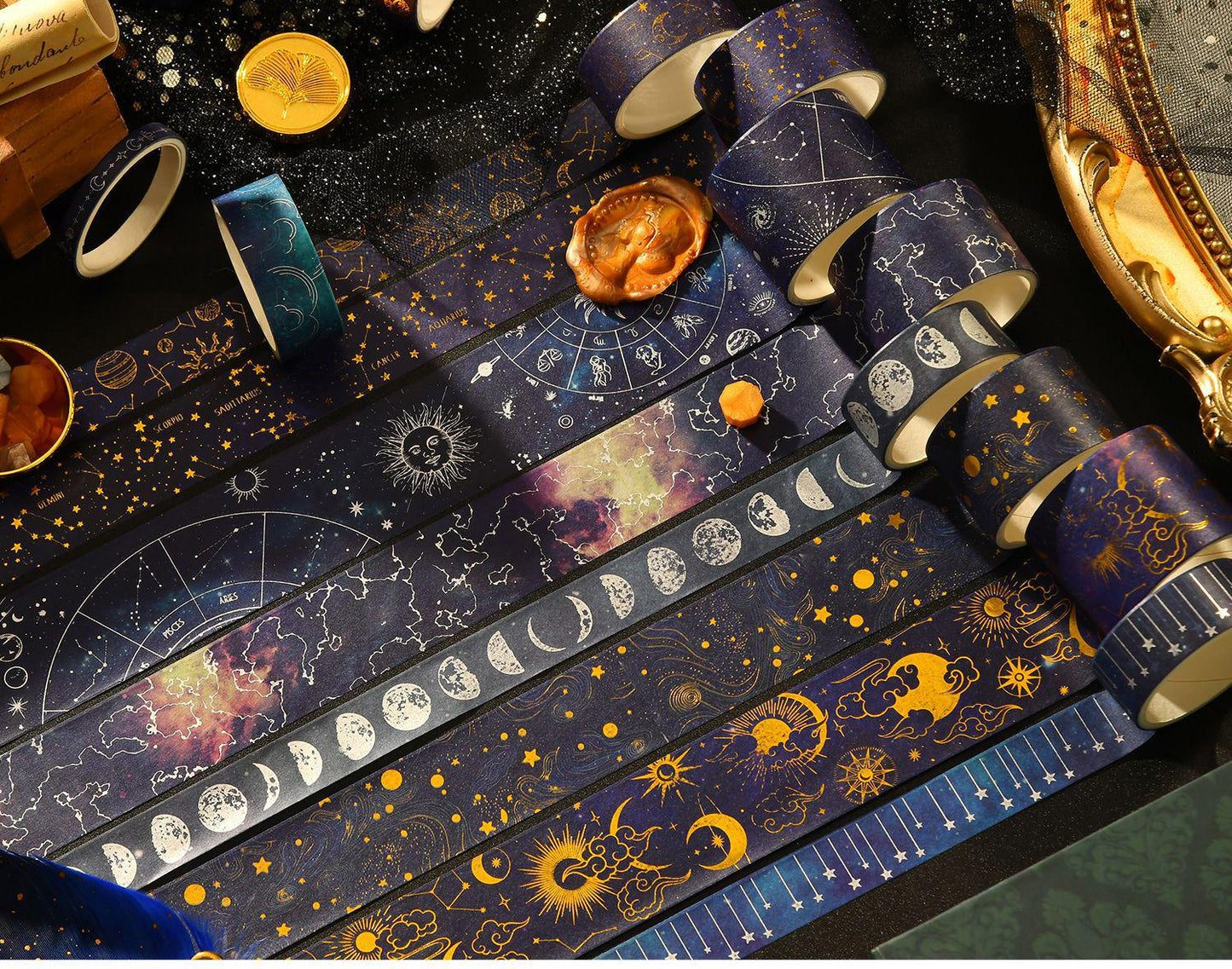 20 Rolls Premium Gold Sliver Foil Universe Washi Tape Set | Bullet Journal | Japanese Washi Tape | Decorative Tapes | Planner Bullet Journal