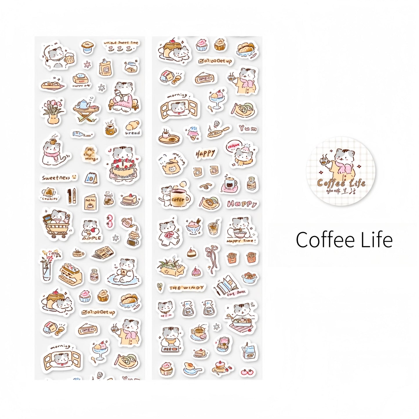 Kawaii Cat Daily Life Washi Tape | Cat Coffee Flower Decor Material Decorative Tape | Creative DIY Journal Planner School Stationery