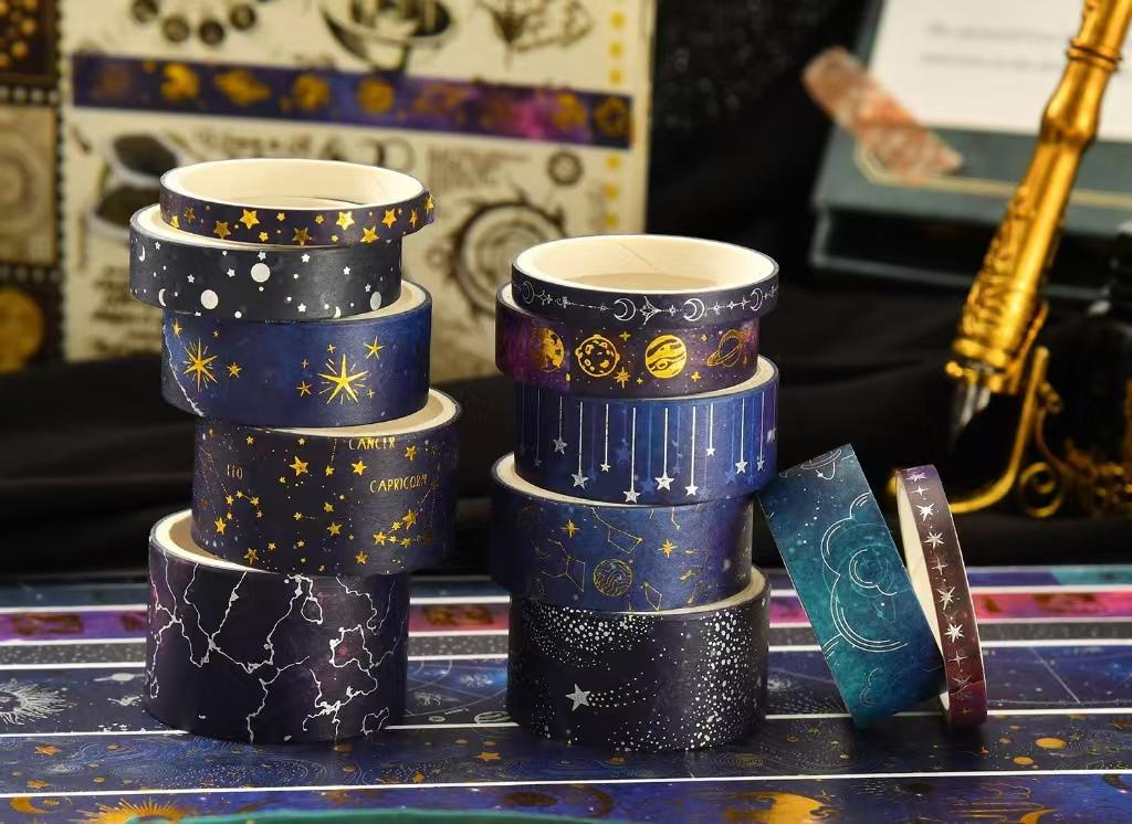 20 Rolls Premium Gold Sliver Foil Universe Washi Tape Set | Bullet Journal | Japanese Washi Tape | Decorative Tapes | Planner Bullet Journal