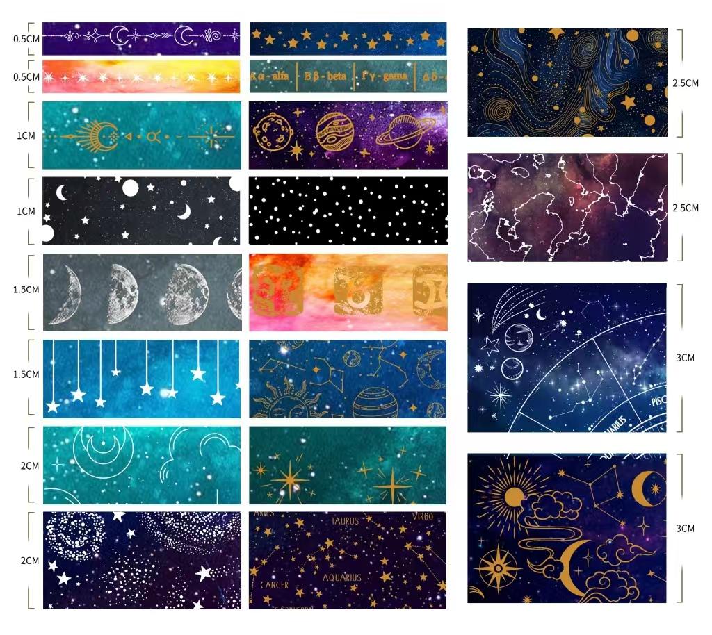 20 Rolls Premium Gold Sliver Foil Universe Washi Tape Set | Bullet Journal | Japanese Washi Tape | Decorative Tapes | Planner Bullet Journal