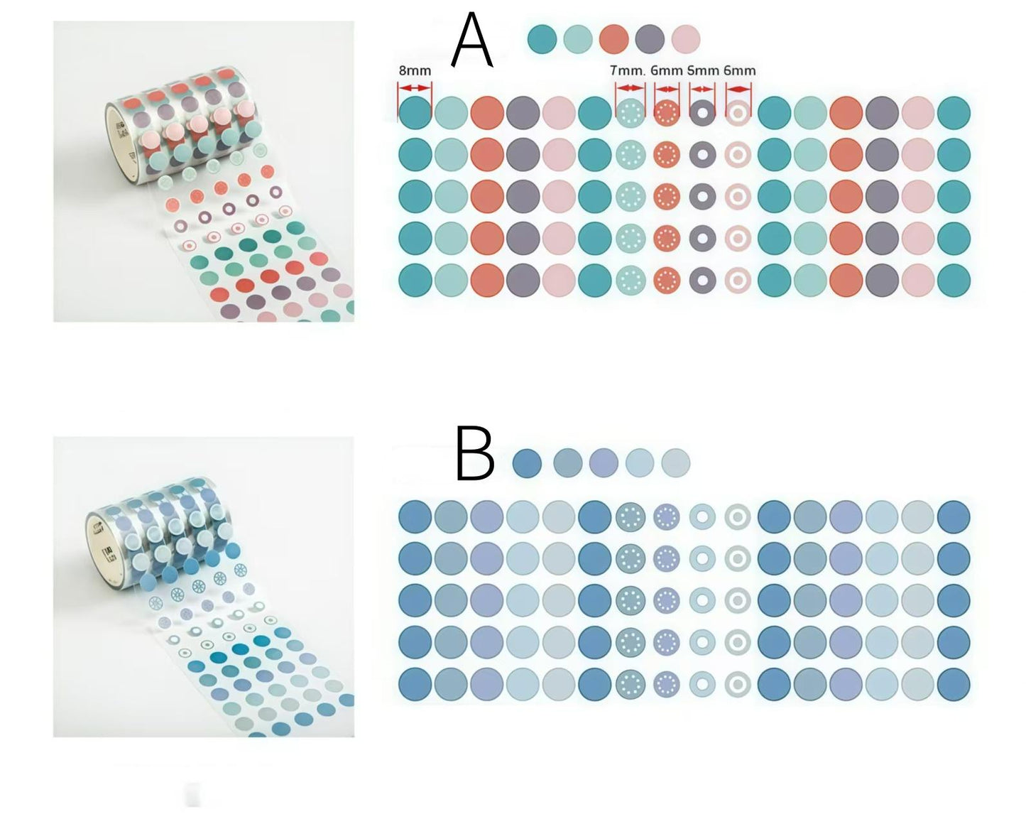 Dot Round Sticker Tape | Functional Stickers | Planner Sticker | Basic Stickers | Bujo Sticker kit | Study School Supplies