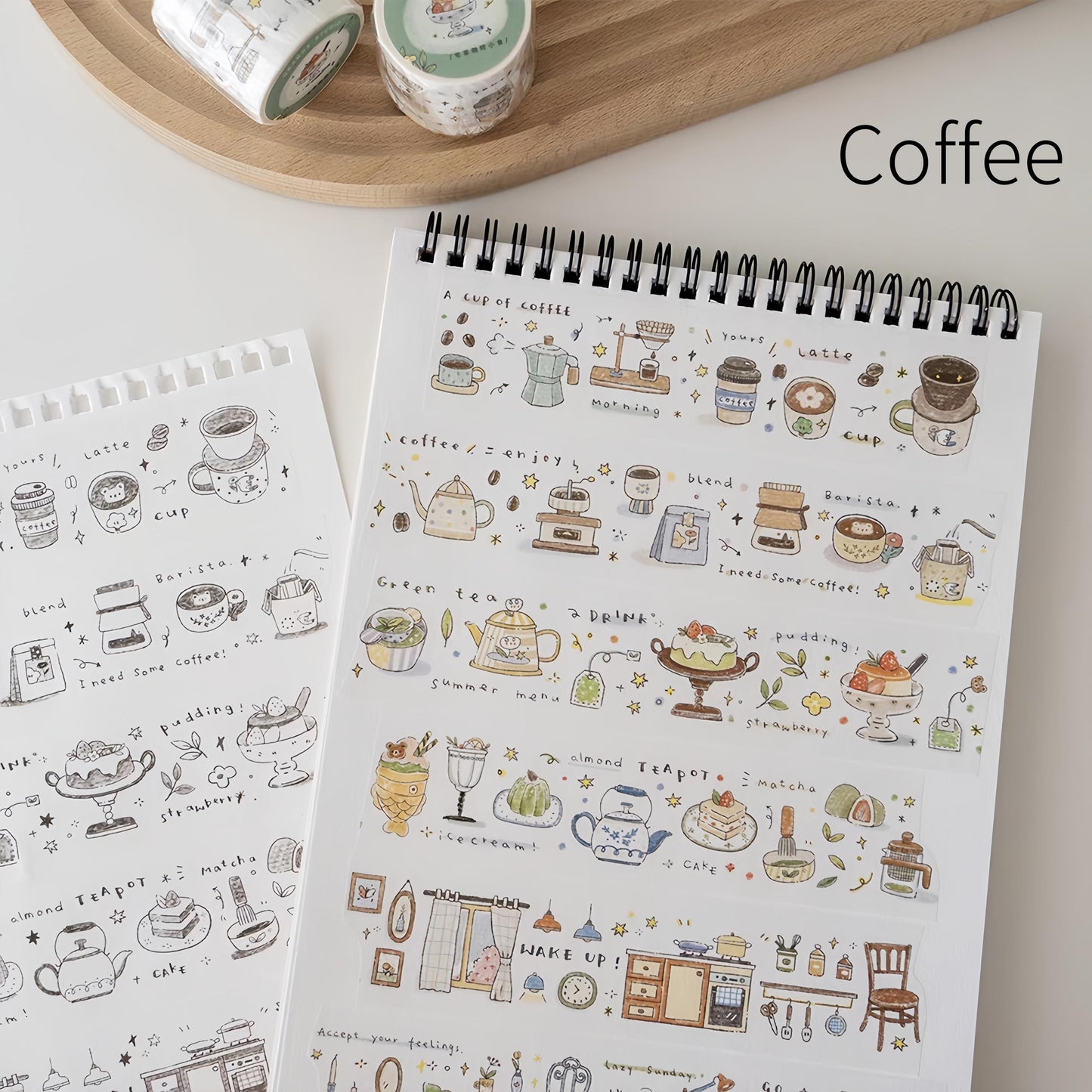 Cute Coffee Snacks Drink Dessert Plants Tape | Cozy Life | Coffee Lover Decorative Washi Tape | Journal Scrapbooking Collage Supplies