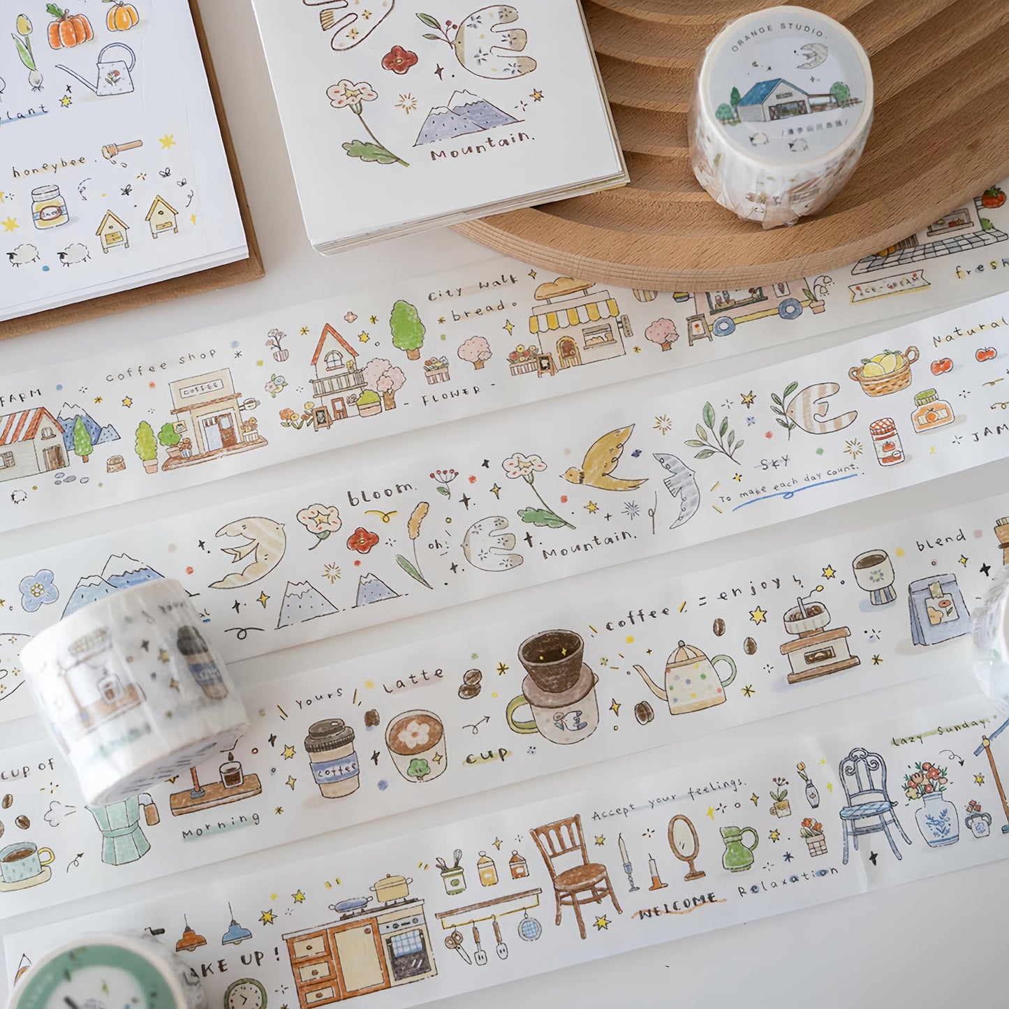 Cute Coffee Snacks Drink Dessert Plants Tape | Cozy Life | Coffee Lover Decorative Washi Tape | Journal Scrapbooking Collage Supplies