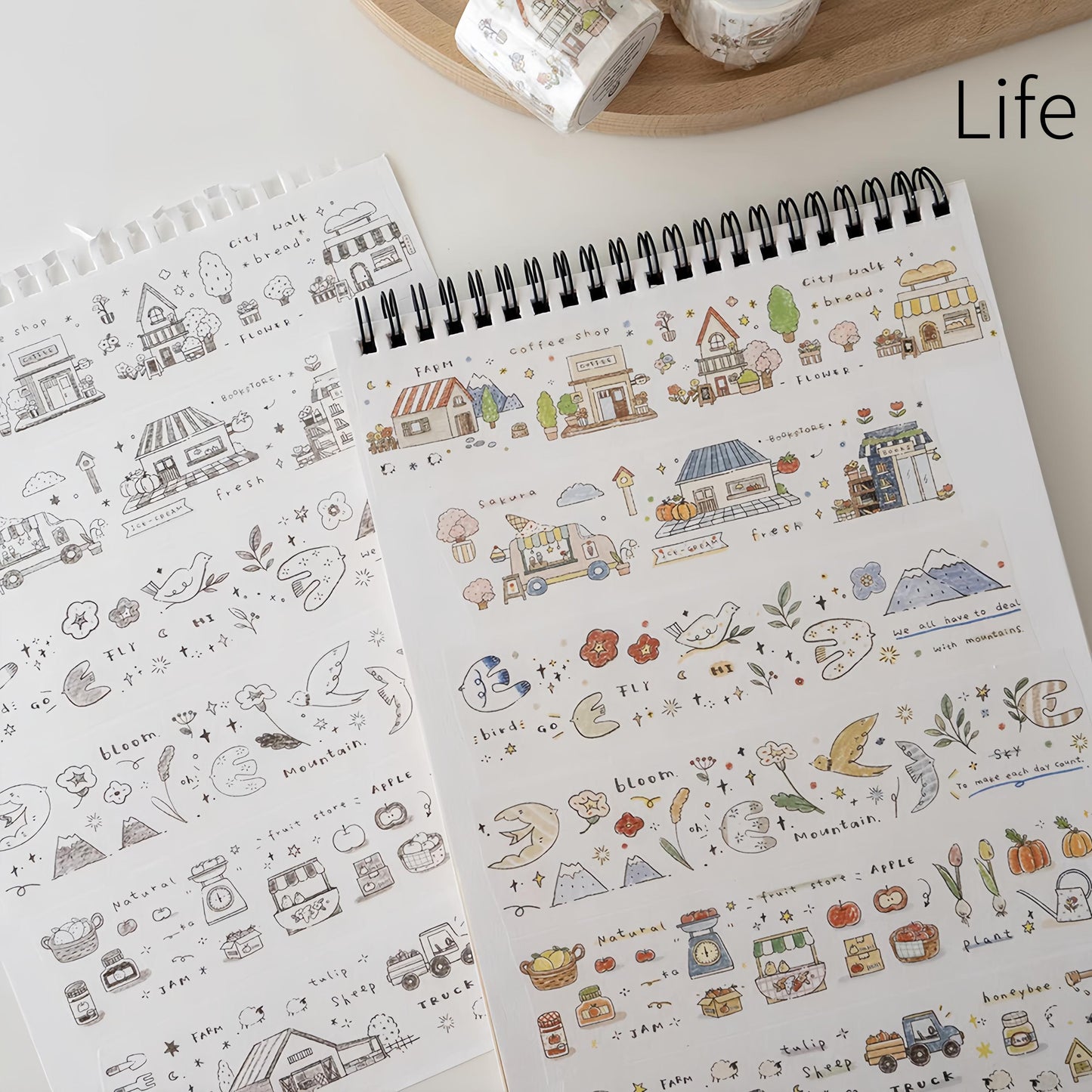 Cute Coffee Snacks Drink Dessert Plants Tape | Cozy Life | Coffee Lover Decorative Washi Tape | Journal Scrapbooking Collage Supplies