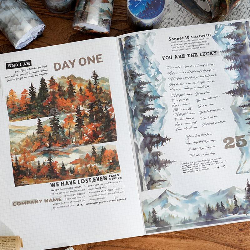 Forest Mountain Landscape Tape | Nature Healing PET tape Roll | Travel Tape | Decorative Tapes | Junk Journal Collage Supplies