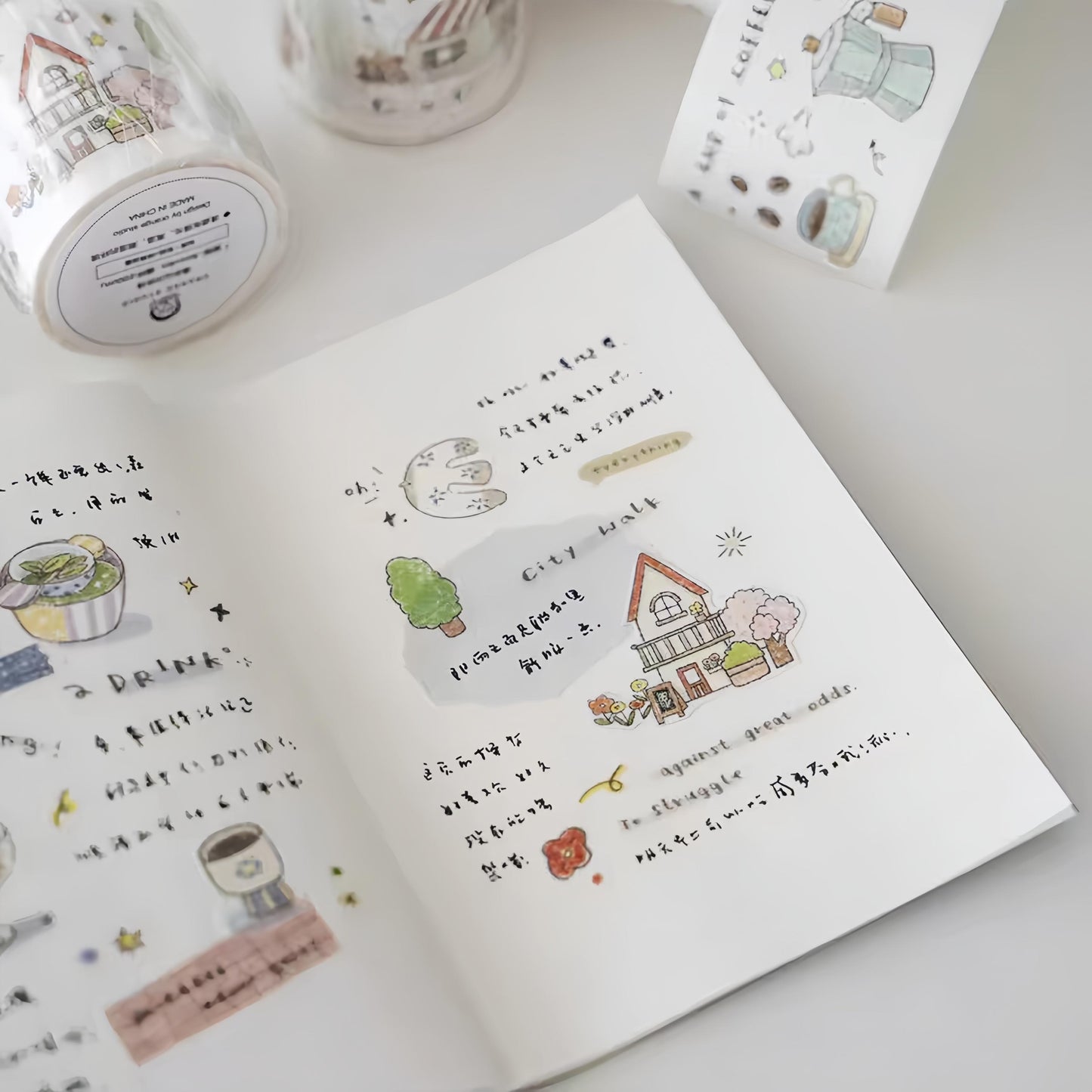 Cute Coffee Snacks Drink Dessert Plants Tape | Cozy Life | Coffee Lover Decorative Washi Tape | Journal Scrapbooking Collage Supplies