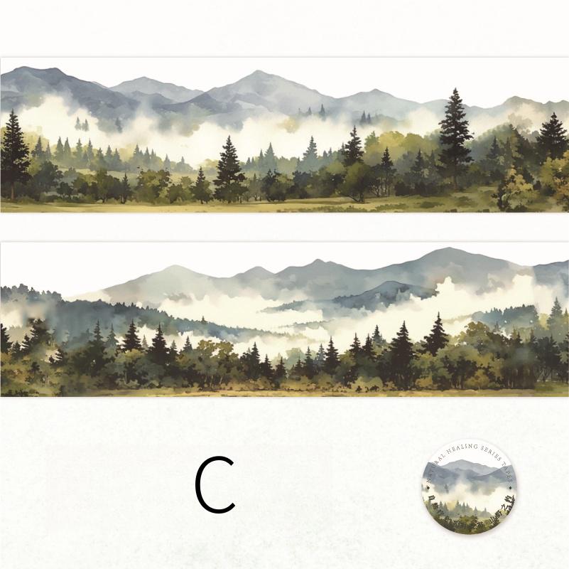 Forest Mountain Landscape Tape | Nature Healing PET tape Roll | Travel Tape | Decorative Tapes | Junk Journal Collage Supplies