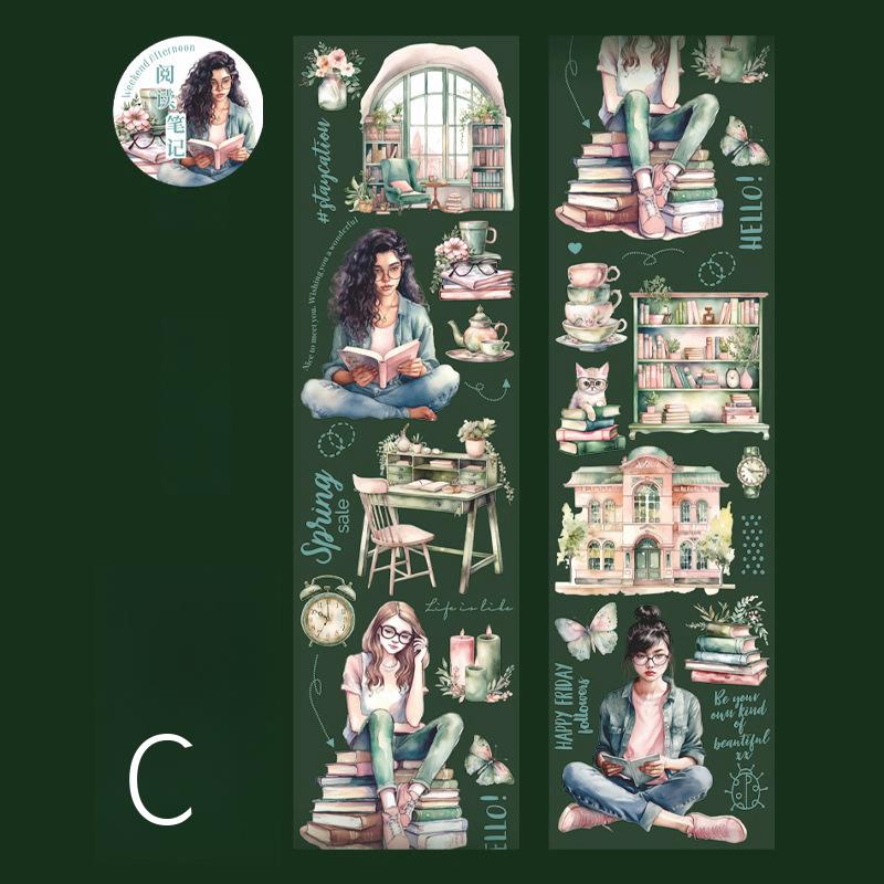 Reading Girl PET Tape | Character Life Aesthetics Planner Decorative Tape | Masking Tape | Bookworm Booklover Gift | Collage Junk Journal