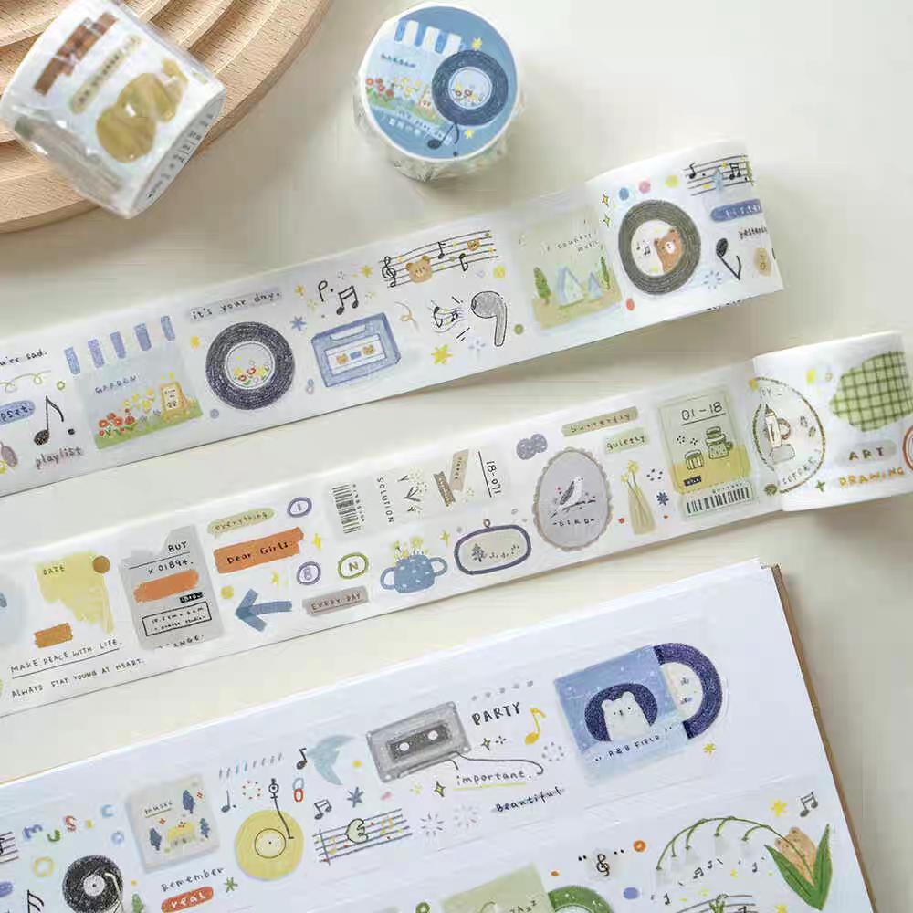Cute Handdrawn Gramophone Record Retro Life Tape | Planner Tape | Decorative Washi Tape | Journal Scrapbooking Collage Supplies