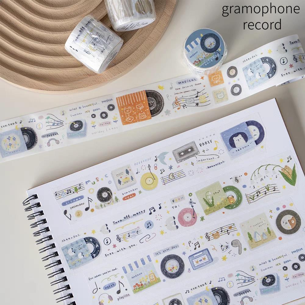Cute Handdrawn Gramophone Record Retro Life Tape | Planner Tape | Decorative Washi Tape | Journal Scrapbooking Collage Supplies