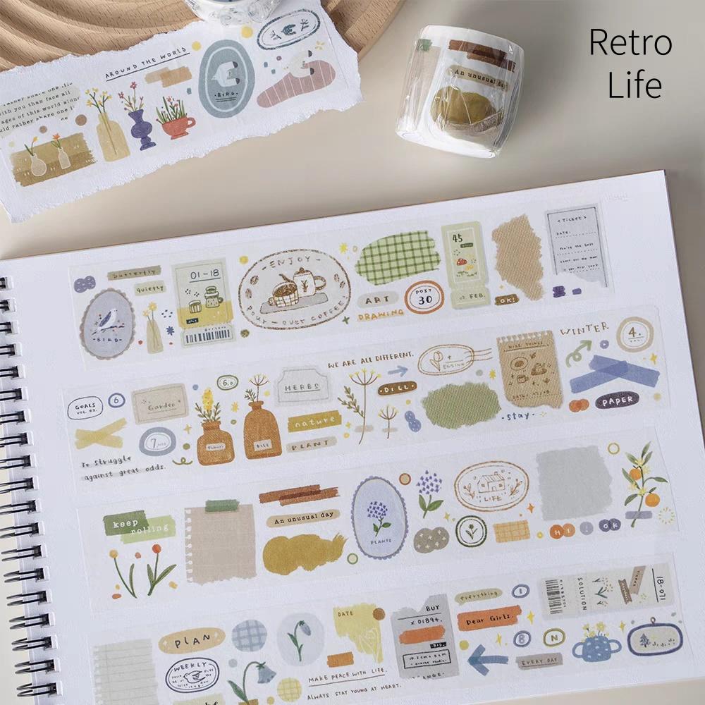 Cute Handdrawn Gramophone Record Retro Life Tape | Planner Tape | Decorative Washi Tape | Journal Scrapbooking Collage Supplies
